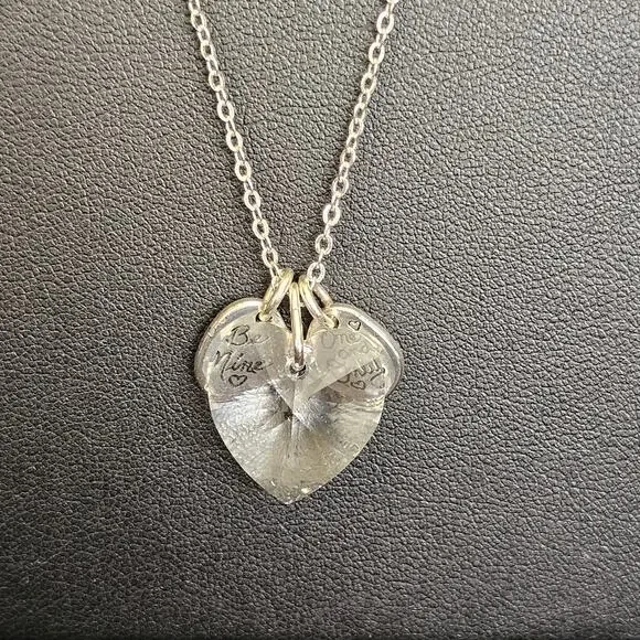 Crystal Heart Pendant Necklace “Be Mine / One and Only” Silver Tone - Picture 3 of 3